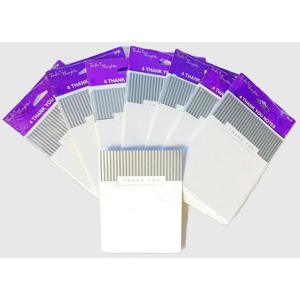 7 Pkgs Black-White-Silver Elegant Thank You Cards Notes, Envelopes 28 total NOS